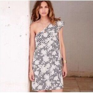NWT Sezane Robe Agatha One Shoulder Ruffle Gingham Floral Embroidered Dress 36/4